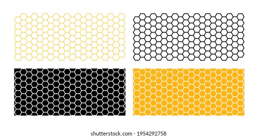 Simple background honey hexagon. Honeycomb background pattern yellow, orange and black color. Set Simple backdrop texture. hive bees wax vector Illustration.  