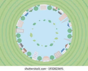 Una simple ilustración de fondo del paisaje urbano a principios del verano. Versión de la lente Fisheye.