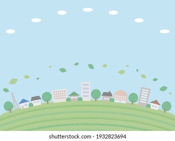 Una simple ilustración de fondo del paisaje urbano a principios del verano. Versión de Hill.