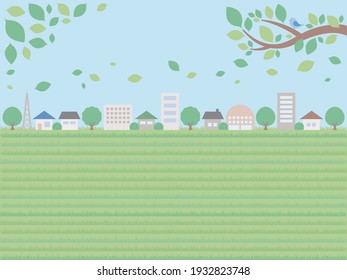 Una simple ilustración de fondo del paisaje urbano a principios del verano.