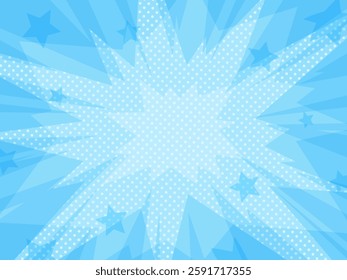 Simple background illustration with explosion light and scattered stars_light blue
