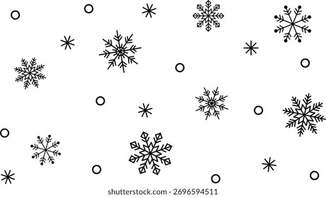 A simple background illustration of snowflakes of various shapes falling