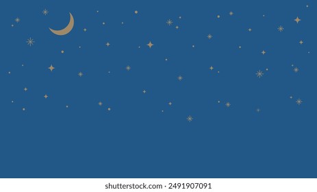 Simple background illustration of starry sky and crescent moon