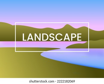 simple background with landscape, abstract mountains and lake.  Creative vector illustration - poster design.