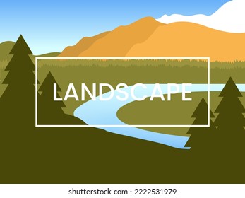 simple background with landscape, abstract mountains, lake and spruce.  Creative vector illustration - poster design, slide design, presentation design