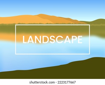 simple background with landscape, abstract mountains, lake and spruce.  Creative vector illustration - poster design, slide design, presentation design
