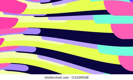 Simple background of minimalistic magical multicolored curved concave abstract bright lines of waves of strips of geometric shapes of different shapes horizontal in wavy form. Vector illustration.
