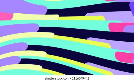 Simple background from minimalistic magical multicolored curved concave abstract bright lines of waves of strips of geometric figures horizontal in wavy form. Vector illustration.