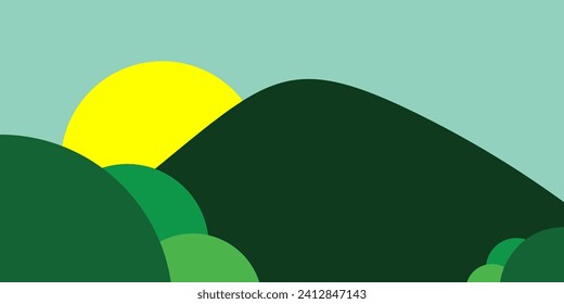 simple background, mountain view and sun