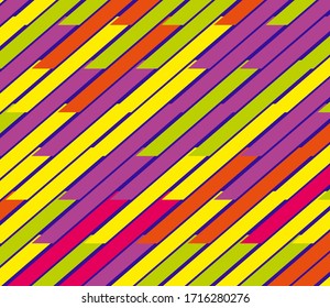 A simple background with multi-colored diagonal lines, stripes, and dashes. Contrasting color. Vector design for web banners, covers, business cards, conference stands