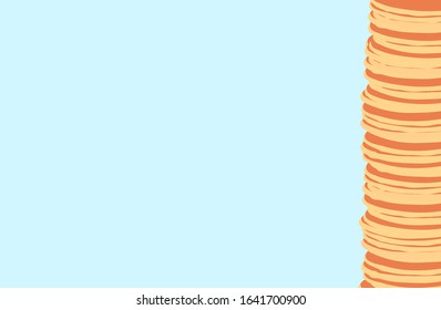 Simple background with pancakes. A pancake post is located at the edge of the background. Concept: the design of the culinary site, books, pages, pancake recipes, holiday, maslenitsa, fat Tuesday.