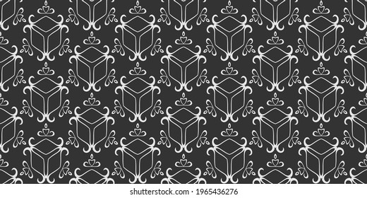 Simple background pattern with geometric ornament on black background, wallpaper. Seamless pattern, texture. Vector graphics
