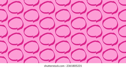 Simple background. Pink shape seamless pattern. Trendy Barbiecore Style. Circles drawn by hand. Template for textile and wallpaper. Vector illustration..