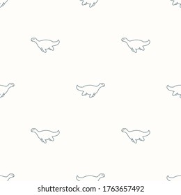 Simple background Plesiosaurus dinosaur with fossil gender neutral baby pattern. Simple whimsical minimal earthy 2 tone color. Kids nursery wallpaper or boho cartoon animal fashion all over print.
