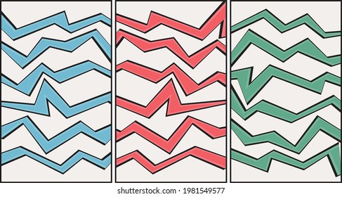 Simple background set with jagged and zigzag lines pattern