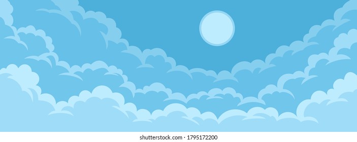 Simple background with sky and clouds. Flat style for poster, flyers, postcards, web banners