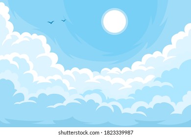 Simple background with sky and clouds. Flat style for poster, flyers, postcards, web banners