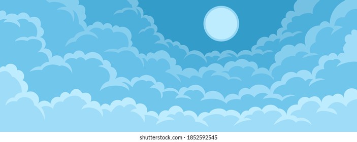 Simple background with sky and clouds. Flat style for poster, flyers, postcards, web banners