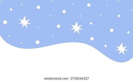 Simple nevada de fondo con estrellas de cristal y colinas y cielo azul en la temporada de Navidades de invierno