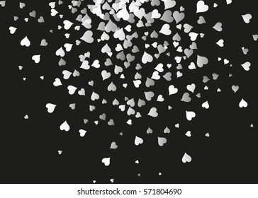 simple background for Valentine s day. Happy Valentine's Night. Black and white style, falling hearts. Design element, poster.