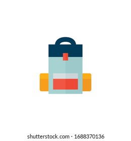 Simple backpack flat icon. Color pictogram. Vector illustration isolated on a white background. Premium quality symbol. Vector sign for mobile app and web sites.