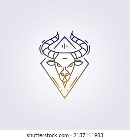 insignia simple mascota de cuerno grande línea de dibujos animados icono etiqueta logo símbolo de ilustración vectorial emblema de diseño