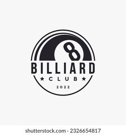 Simple badge billiard logo, with eight ball vector design on white background