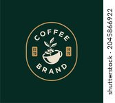 simple badge a cup of coffee with bean and leaf branch natural line stamp logo vector icon design in vintage hipster modern beautiful style, premium coffee shop bar icon