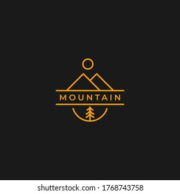 simple badge mountain and tree for hiking, camp or adventure logo design inspiration