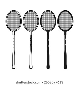 Raquete de Badminton Simples Plano Preto e Estilo de Contorno. Raquete de Badminton para Atividades Esportivas.