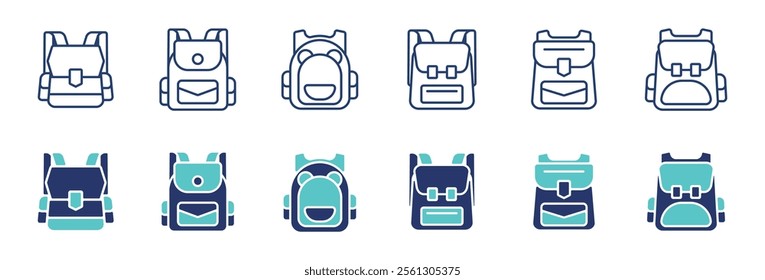 simple baggage school bag icon set travel, trip, hiking backpack signs collection vector illustration