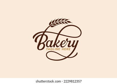 a simple bakery logo with a combination of stylist bakery lettering and wheat