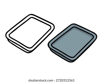 Ilustración de bandeja para hornear simple con una versión de color y una versión de contorno, estilo limpio y mínimo adecuado para iconos, pegatinas, gráficos de cocina, contenido para niños y páginas para colorear.