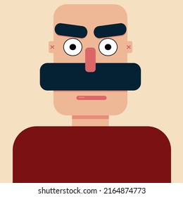 Hombre calvo simple con bigote
