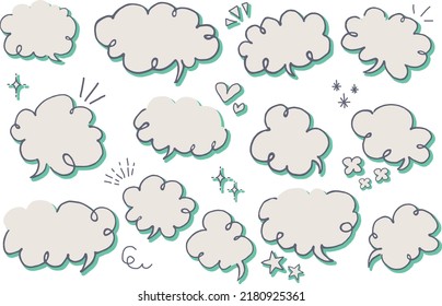 Simple balloon set with curly handwriting. Color shadow, white background, and footnote. Vector material that can be changed to any color you like.
