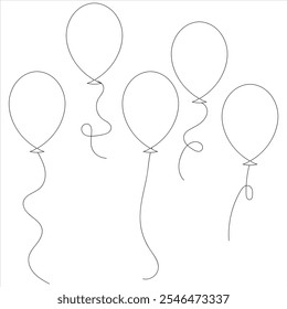 Simple balloons outline drawing for coloring book. black balloon icon. One line balloons. vector illustration