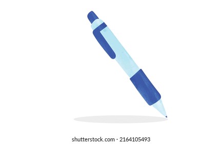 Simple ballpoint pen watercolor illustration isolated on white background. Watercolor ballpoint pen vector clipart. School supplies