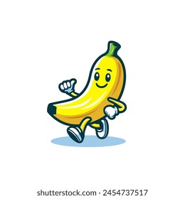 Simple Banana Cartoon Mascot Design Vector on white background