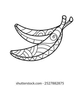 Simple banana coloring image for children. Black and white line art of banana.