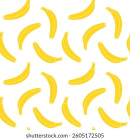 Simple banana seamless pattern. Tropical summer fruit vector seamless pattern in hand drawn flat cartoon style. Perfect for clothing, textile, fabric, wallpaper, background and so on