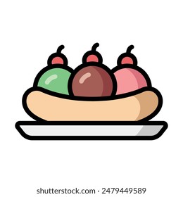 Simple Banana Split colorful icon Illustration. The icon illustration can be used for websites, print templates, presentation templates, illustrations, etc