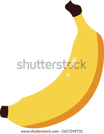 Simple banana vector in yellow with dark tip. Great for food projects, fruit patterns, children’s books, and healthy lifestyle themes.