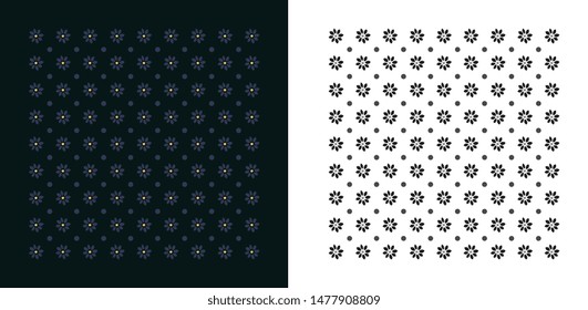 Simple bandanna pattern modern colorfull geometric motif with black and white template. Elegant textile summer fashion accessory. Square rapport all over print block for mens, womens head scarf design