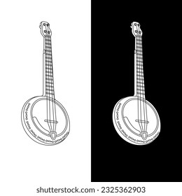 Simple Banjo line art vector illustration. Black and white background musical instrument template. Vector eps 10