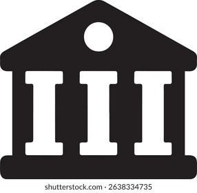 Simple Bank Building Icon with Columns in Black and White