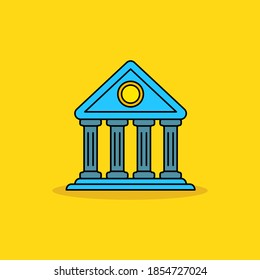 Einfache Bank-Vektorgrafik auf gelbem Hintergrund. Lineares Banksymbol im Farbstil 