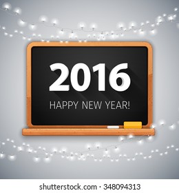 Simple Banner 2016 with Christmas Lights for Your Celebratory Design