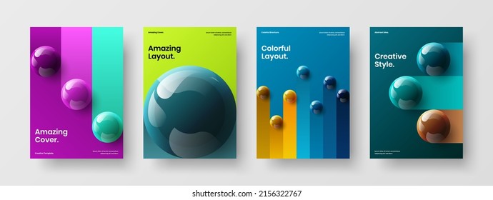 Simple banner A4 vector design illustration bundle. Amazing 3D spheres pamphlet template collection.