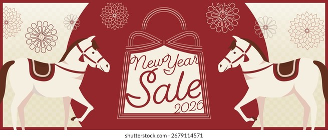 Simple banner background and card design perfect for 2026 New Year's lucky bag sales, etc. - Japanese modern material featuring the Year of the Horse