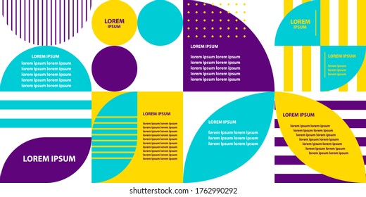 Simple banner, background made of square modules with decorative geometric pattern in memphis scandinavian style. Modern vector design for web banners, posters, cards, brochure cover print.